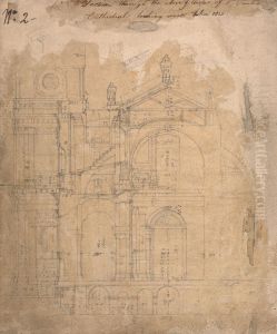Section through the Nave of Aisles of St. Paul's Cathedral Looking West by Augustus Pugin