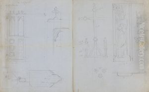 Designs for Gothic Screen, Crucifix and Stained Glass Window by Augustus Pugin