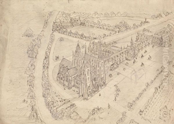 Sketch of a Gothic Church and Monastery - view 1