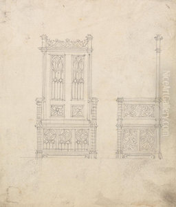 Design for a Gothic Chair, Front and Side Views