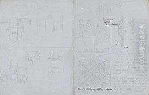 Sketches of Houses and a Floor Plan and Designs for the Speaker's Chair and Panels on the Cloister Door by Augustus Pugin