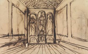 Study of an Interior Room with Religious Images on the Wall Panels by Benjamin Haydon