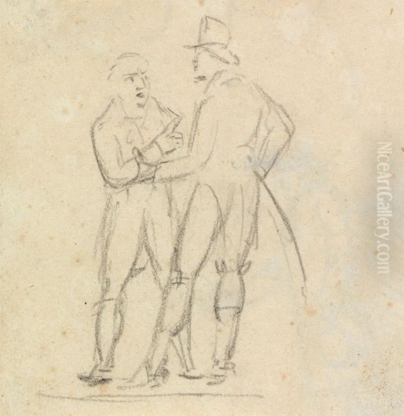 Study of Two Men Standing, While in Conversation - view 1