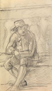 Figure Study of a Young Man, with a Hat, Sitting Outside by Benjamin Haydon