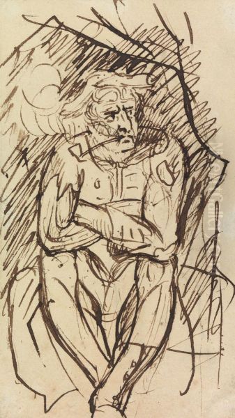 Study of a Seated Man, Smoking a Pipe - view 1