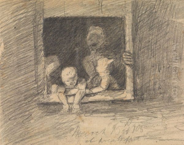 Children Leaning From a Window - view 1