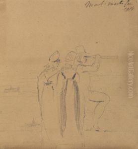 Study of a Man, Looking Through a Telescope, Accompanied by Two Women