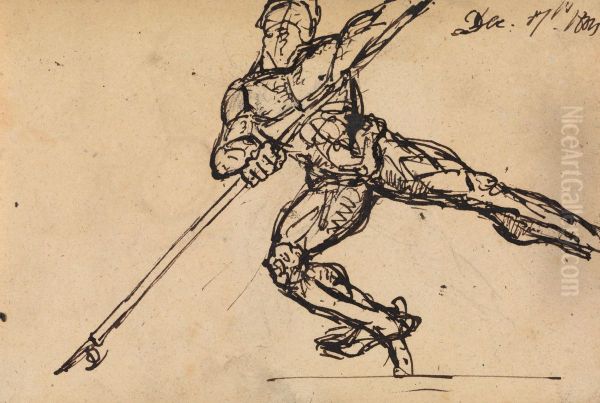 Figure Study of a Nude Male with a Spear - view 1