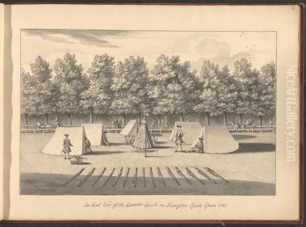 A Volume of ten drawings of Hampton Court taken by the life - An East View of the Quarter Guard on Hampton Court Green 1733 - view 1