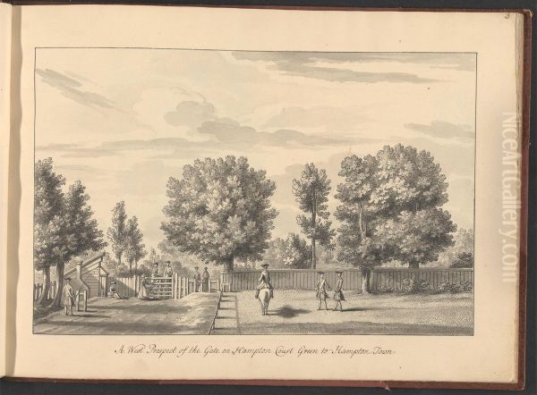 A Volume of ten drawings of Hampton Court taken by the life - A West Prospect of the Gate on Hampton Court Green to Hampton Town - view 1