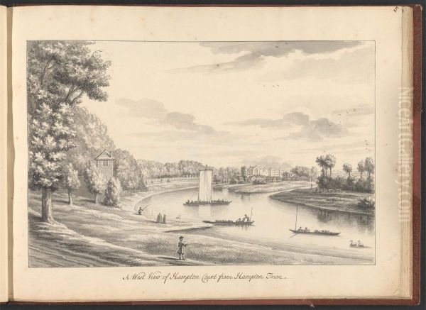 A Volume of Ten Drawings of Hampton Court taken by the life - A West View of Hampton Court from Hampton Town - view 1