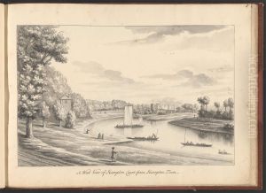 A Volume of Ten Drawings of Hampton Court taken by the life - A West View of Hampton Court from Hampton Town by Bernard Lens III