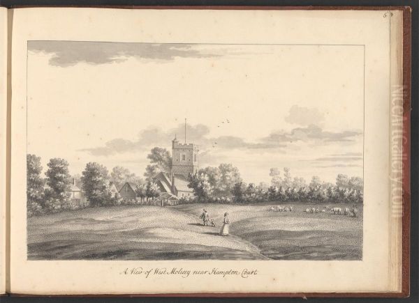 A Volume of ten drawings of Hampton Court taken by the life - A View of West Molesey near Hampton Court - view 1