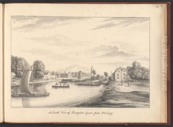 A volume of ten drawings of Hampton Court taken by the life - A South View of Hampton Court from Molesey - view 1