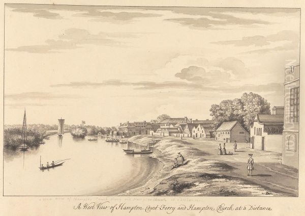 A West View of Hampton Court Ferry and Hampton Church at a Distance - view 1