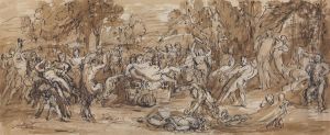 Figure Study of a Bacchanalia Celebration in a Wooded Landscape by Robert Smirke
