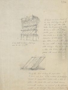 Sketches of a Glass Display Case With a Curtain