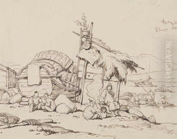 Old Man and Children Seated, Cooking - view 1