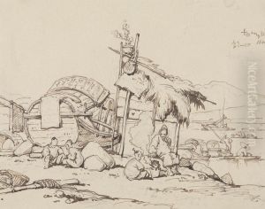 Old Man and Children Seated, Cooking by George Chinnery