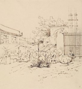 Street Scene with Merchants Selling Wares Street Scene with Merchants Selling Wares