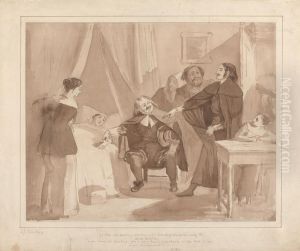 Gil Blas, While Practising Medicine under Dr. Sangrado, Encounters Dr. Cuchillo at the Bedside of the Grocer by John James Chalon