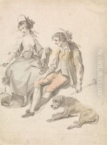 Shepherd, Shepherdess and Dog by Michel-Vincent Brandoin