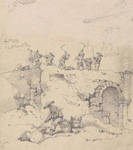 Chinese Coolies Demolishing a Building
