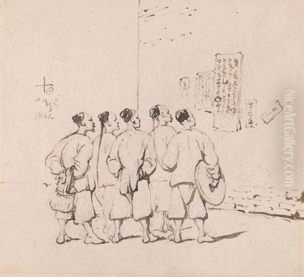 Chinese Coolies reading a Proclamation - view 1