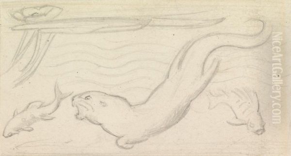 Stained Glass Study, An Otter and Two Fish - view 1