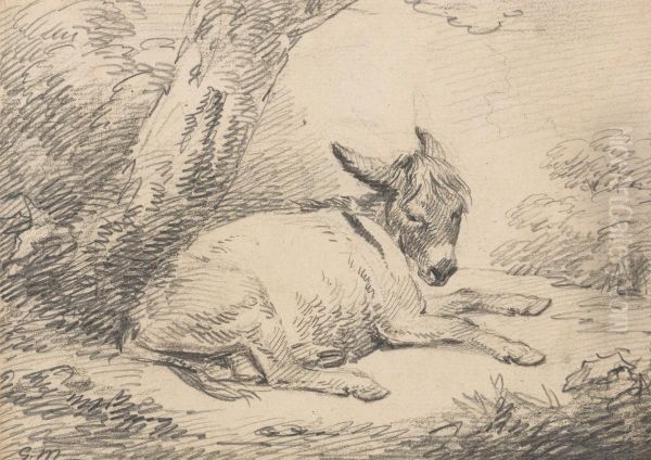 Study of a Donkey Under a Tree - view 1