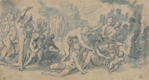 Classical Study with Numerous Nude Figures by Isaac Oliver