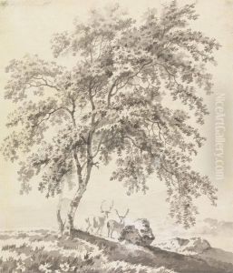 Tree Study with Stags (Landscape) by George Barret, Sr.