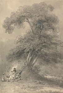 A Family Cooking Under A Tree
