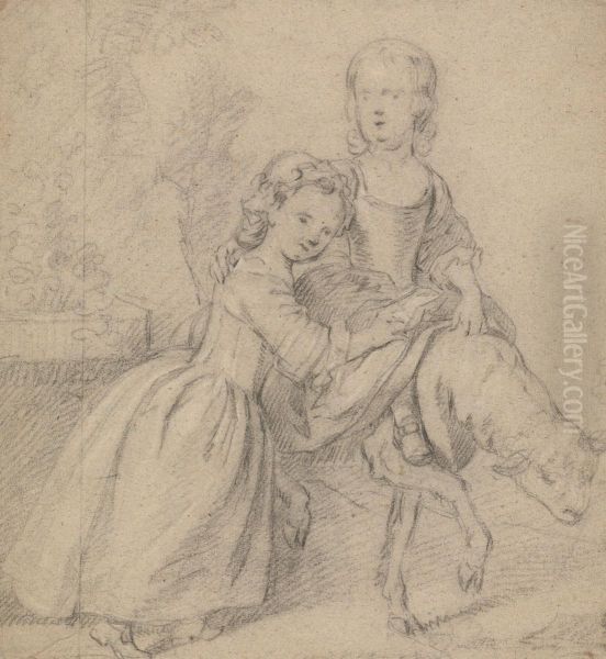 Two Girls in a Landscape, One Riding a Lamb - view 1