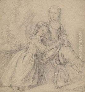 Two Girls in a Landscape, One Riding a Lamb Two Girls in a Landscape, One Riding a Lamb