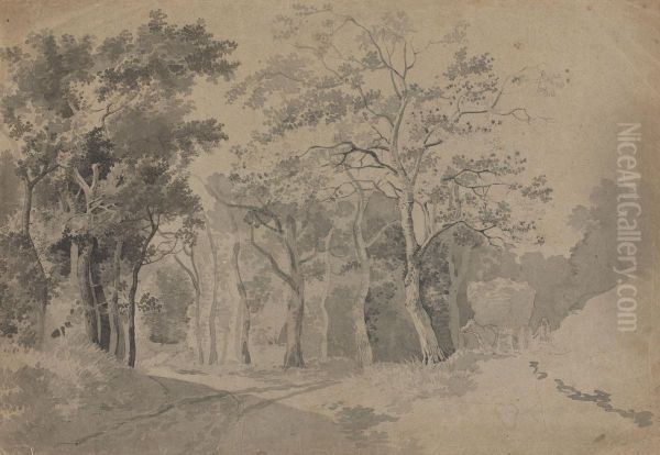 A Grove with Road and Haycart - view 1