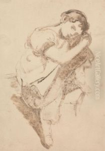 Study of a Young Girl Resting her Head on her Knee by Thomas Barker