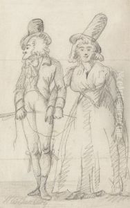 A Long-Chinned Man Arm in Arm with a Bosomy Woman in Tall Hat by Henry Bunbury