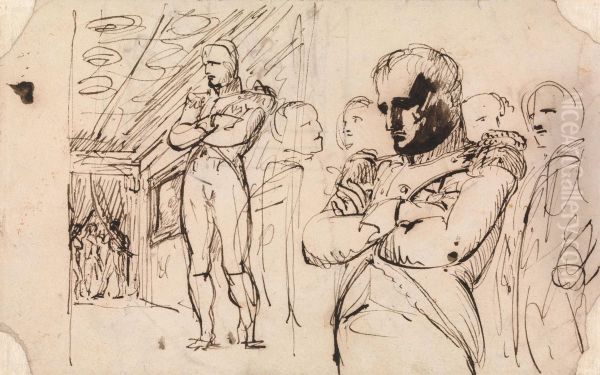 Studies of Napoleon, arms folded, with other figures - view 1