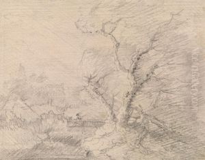 Landscape with Footbridge and Large Tree by George Smith
