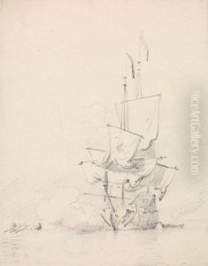Sketch of a Man-O-War firing Guns Sketch of a Man-O-War firing Guns