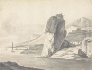 A Coastal Scene (Italian) with Breakwater, High Cliffs and a Fort