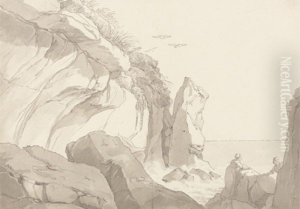 Figures on Rocks at the Sea's Edge - view 1