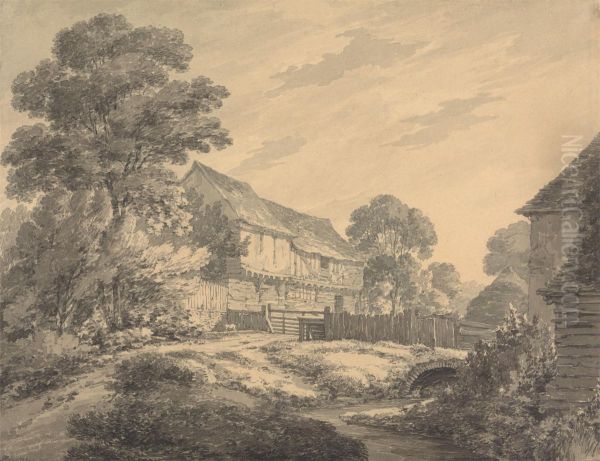 Farmhouse and Buildings by a Stream - view 1