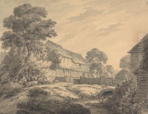 Farmhouse and Buildings by a Stream by Thomas Hearne