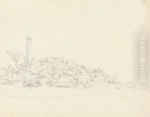 Sketch of a Ruined Temple, With a Figure Standing by the Remains of a Standing Pillar by Robert Smirke