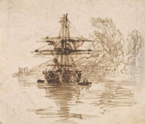 A Brig at Anchor, Trees Beyond A Brig at Anchor, Trees Beyond