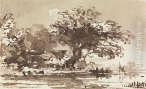 Trees and Cottages at the Bend of a River Trees and Cottages at the Bend of a River
