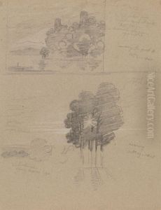 Two Sketches of a Castle and of Trees; Morning and Evening