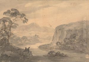 Mountainous Landscape with Two Figures overlooking a Lake Mountainous Landscape with Two Figures overlooking a Lake